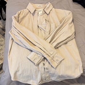 Abercrombie and Fitch Casual Beige Button-Up Shirt - Lightweight Long Sleeve